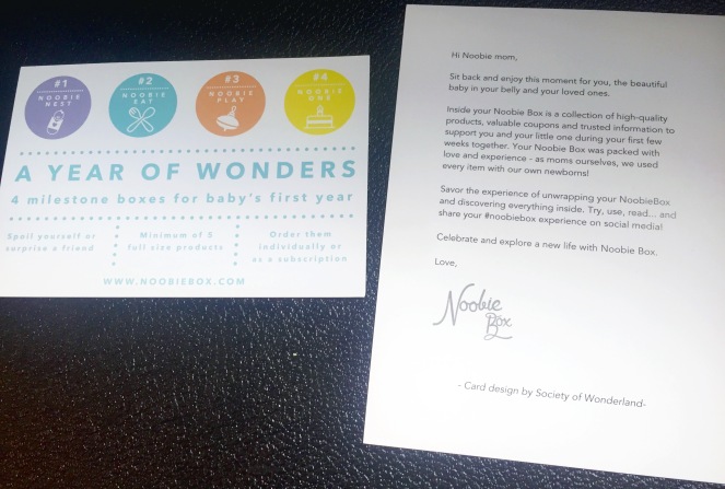 Welcome card and welcome letter from Noobie Box
