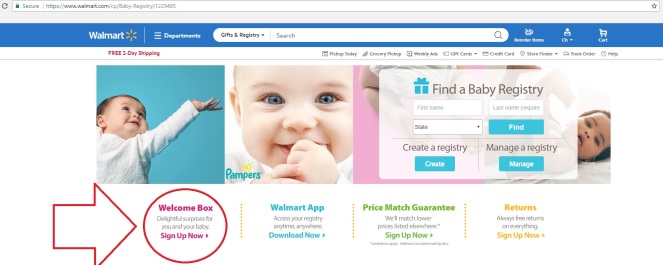 Screenshot from the Walmart Welcome Box page